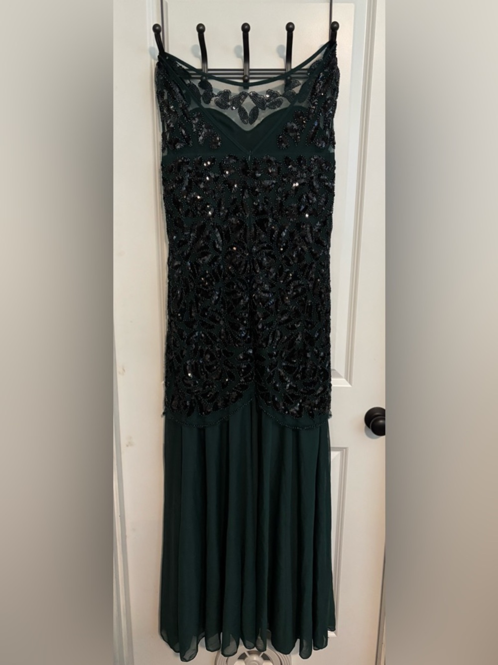 Sleeveless Beaded Green Evening Dress - Picture 2 of 4